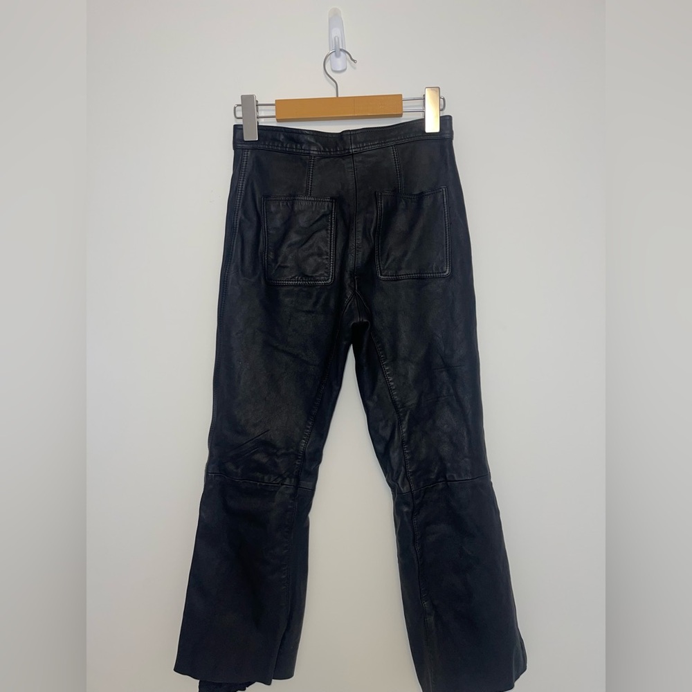 Sandro Paris Black Poesie Lamb Leather Flared Leg Crop Pants Women's US 2 capri - Picture 12 of 13